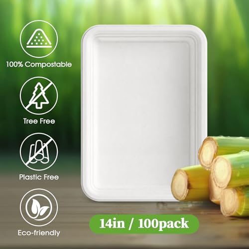 ECOLipak 100 Pack 14 in Compostable White Disposable Food Crawfish Trays
