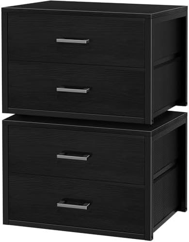 BOLUO Stackable Storage Drawers Closet Organizers and Storage Fabric 2 Drawer Dresser for Bedroom Set of 2 Black Modern