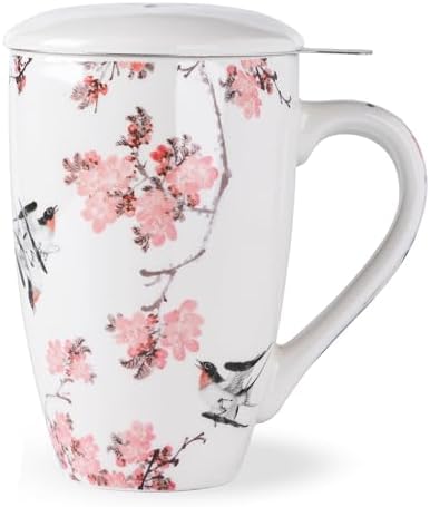 AmorArc Tea Cup With Infuser and Lid, 18oz Loose Leaf Tea Mug With Steeper