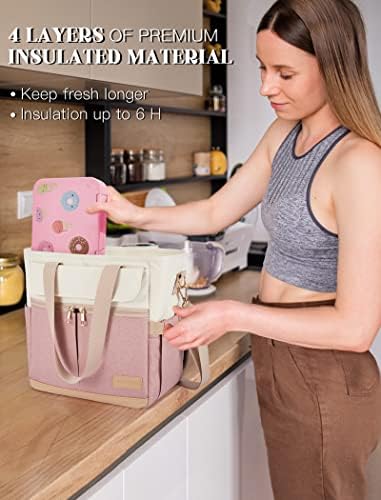 JOYHILL Lunch Bag for Women, Lunch Tote Leakproof Insulated Lunch Box with Shoulder Strap, Adult Reusable Lunch Cooler Tote Bags for Work Picnic Camping Beach (I-LIGHT BLUE)