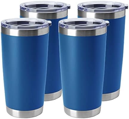 HASLE OUTFITTERS 20oz Tumblers Stainless Steel Mugs with Lid Double Wall Vacuum Insulated Coffee Cups for Cold & Hot Drinks (20oz-Dark Blue, 4 Pack)