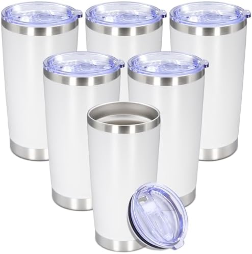 20 oz Tumbler Insulated Tumblers Stainless Steel Coffee Mug,White 6PCS