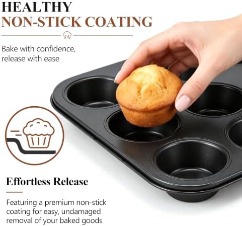 E-far 12-Cup Muffin Pan Tin, Nonstick Carbon Steel Cupcake Pan Tray