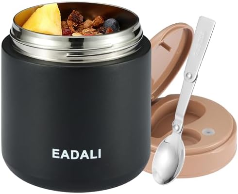 Eadali 15.2oz Kids Food Jar for Hot Food – Vacuum Insulated Lunch Container with 316 Stainless Steel Interior, Leakproof Wide Mouth & Foldable Spoon for School Meals
