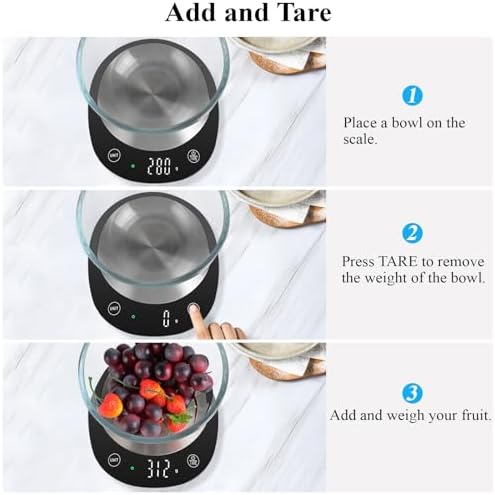 Homebuds 22lb Digital Food Scale Grams and Ounces in 1g, High Precision Assured by Kitchen Scale Professional Factory Since 2001, Gram Scale for Cooking and Baking, LED, 3*AAA Included, Black