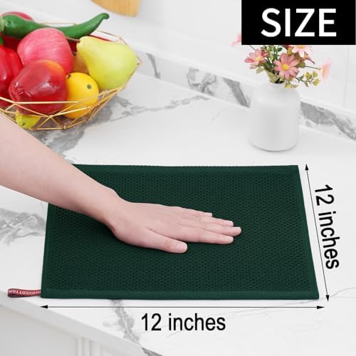 Homaxy 100% Cotton Waffle Weave Kitchen Dish Cloths 12-Pack, Blackish Green