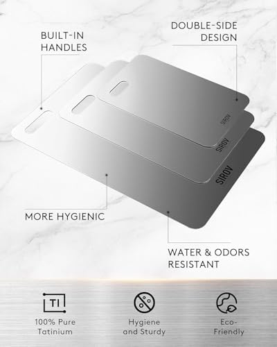 Katori Titanium Cutting Board, 100% Pure Titanium Cutting Boards For Kitchen, Best Non Toxic chopping board, Dishwasher safe, Hygiene and Durability for Meat, Fruit, and Vegetables (12.6L*8W)