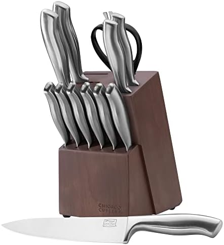 Chicago Cutlery Insignia (13-PC) Kitchen Knife Block Set With Wooden Block, Contoured Handles and Sharp Stainless Steel Professional Chef Knife Set & Scissors