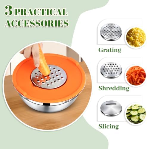 8-Piece Colorful Stainless Steel Mixing Bowl Set with Lids, Includes 5 Nesting Bowls and 3 Grater Attachments for Mixing and Serving, 1.5/2.1/3.5/4/4.5 QT