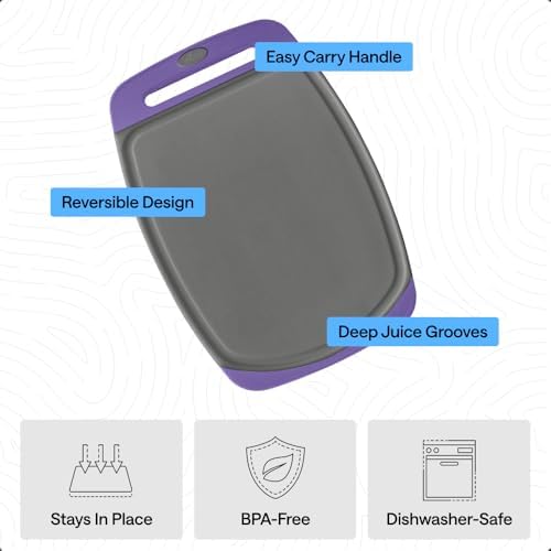 GORILLA GRIP BPA-Free Reversible Cutting Board, Set of 3, Gray Purple