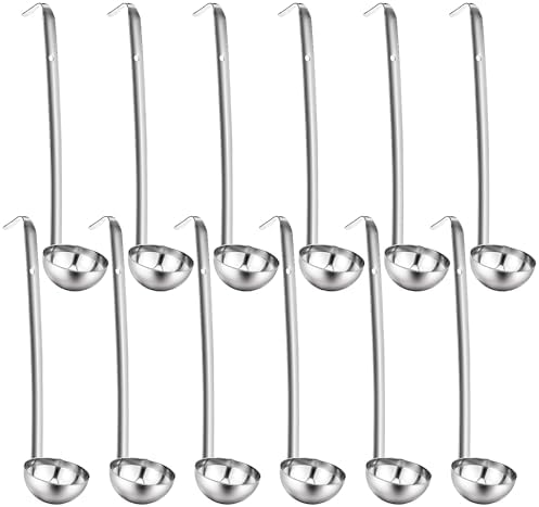 12 Pieces Stainless Steel Soup Ladle Sturdy Soup Ladle with Long Handles Portion Control Serving Spoons for Cooking Soup Sauce Kitchen Home(2 oz)