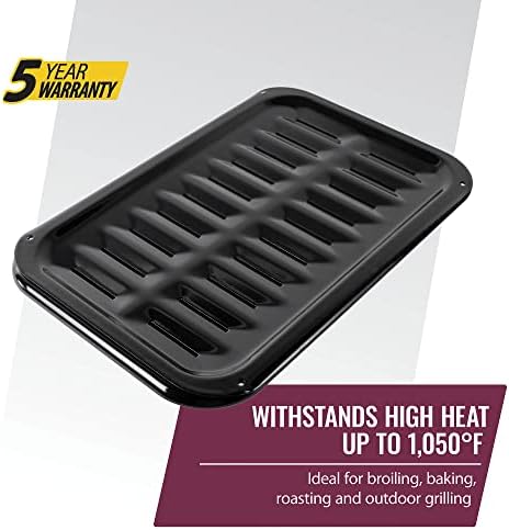 Certified Appliance Accessories Small 2-Piece Broiler Pan & Grill Set Porcelain-on-Steel 13"x8-3/4"x1-3/8" Broiler Pan for Oven, Black Whirlpool 4396923, Maytag, Kitchen-Aid replacement