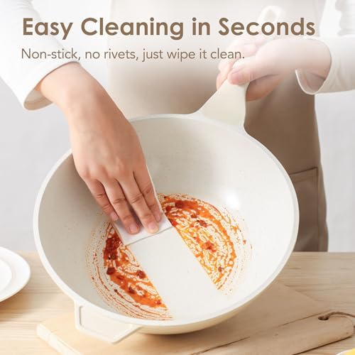 SENSARTE Nonstick Ceramic Wok Pan with Lid, 11Inch Non Toxic Stir-fry Pan