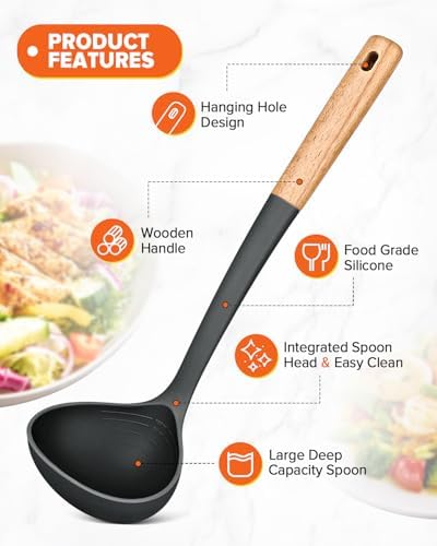 Badiano Kitchen Pasta Fork and Ladle Set, Perfect for Serving, Grey