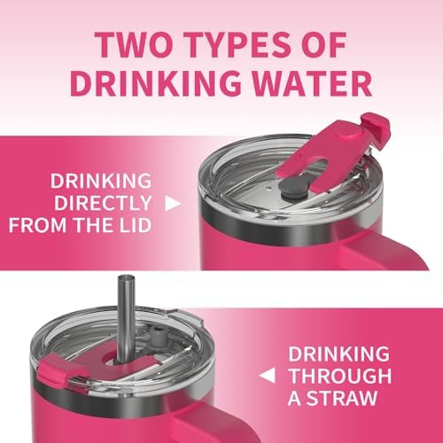 40 oz Tumbler with Handle,Tumbler with Lid and Straw,Double Wall Insulated Cup Stainless Steel Travel Mug(Cold for 34 Hours),Water Bottle for Iced Tea,Coffee,Cold Beverages(Gloss Pink)