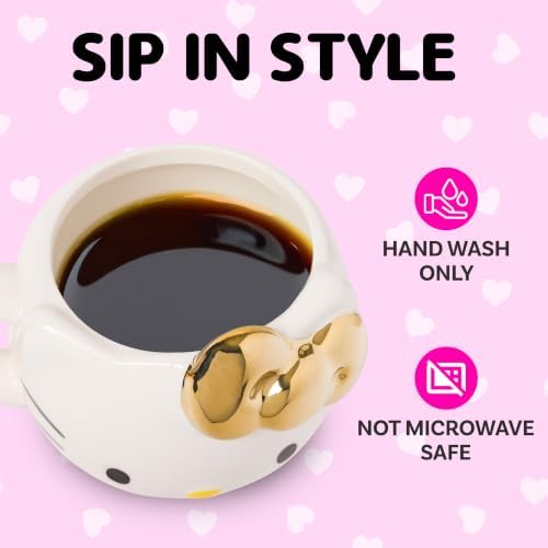 Silver Buffalo Sanrio Hello Kitty Gold Chrome Bow, 3D Sculpted Mug, 20oz