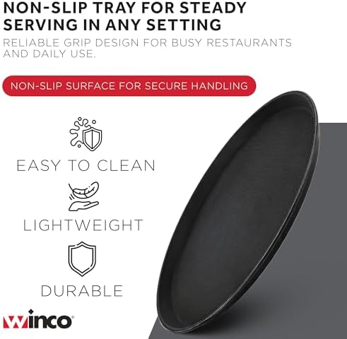 Winco 14" Black Premium Round Fiberglass Glass Tray