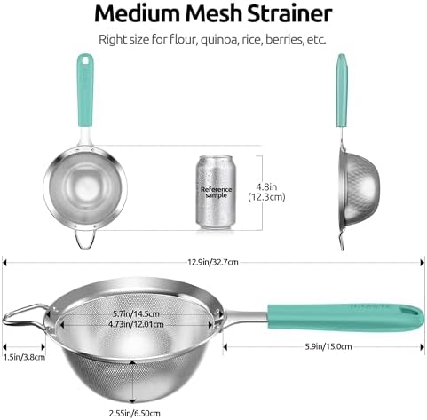 U-Taste Fine Mesh Strainer, 18/8 Stainless Steel Sieve 30 Mesh, M/Aqua Sky
