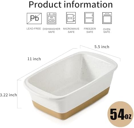 HVH Ceramic Loaf Pan for Baking Bread, 9 x 5 inch Baking Bread Loaf Pan, Rectangular Bread Pan, Bread Baking Pan for Cooking, Farmhouse Style (White)