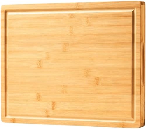 Allsum Large Bamboo Wood Cutting Boards for Kitchen, 1" Extra Thick Butcher Block with Juice Grooves & Handles Resisting to Warping and Cracking, Fancy Charcuterie Boards, 17"L x 12.5"W