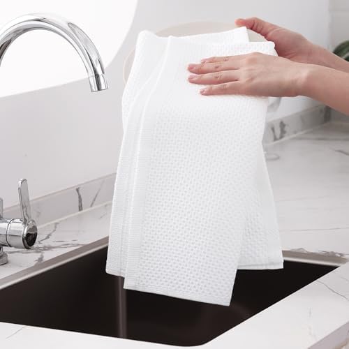 Homaxy 100% Cotton Oversized Waffle Weave Kitchen Towels 6-Pack, White