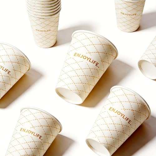 MOUMOULIFE Disposable Paper Coffee Cups 12 oz 300 Count, Leak-Proof Gold Gilded Elegant Paper Cups for Hot/Cold Drinks, Ideal for Bulk Wedding, Large Party, Catering, Events