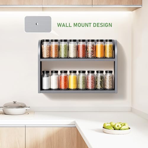 ROMGUAR CRAFT 2 Tier Bamboo Spice Rack, Countertop or Wall Mounting, Grey