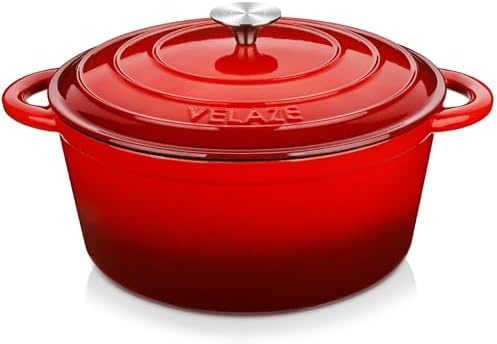 Velaze 7.5 QT Enameled Cast Iron Dutch Oven Pot with Lid,Red