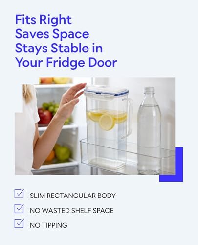 LocknLock Aqua Fridge Door Water Jug | Clear Pitcher | BPA Free Plastic_Pitcher with Lid | 2 Quart Pitcher with Lid for Water, Juice, Tea & More Beverages, Red, 67.6 Ounces (Pack of 12)
