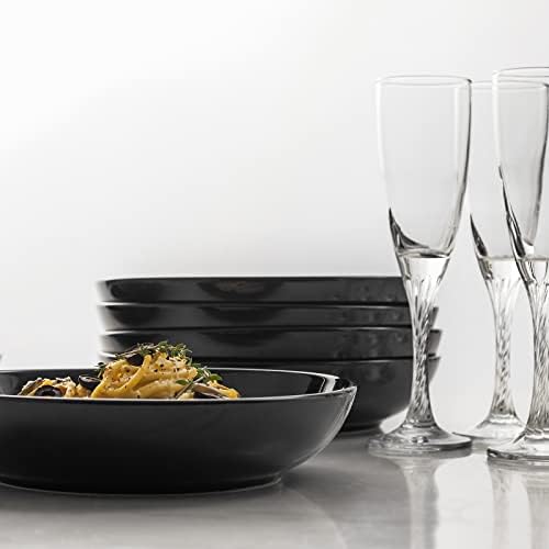 Y YHY Pasta Bowls 30oz, Large Salad Serving Bowls, Shallow Soup Bowls, Porcelain Pasta Bowls Set of 6, Microwave Dishwasher Safe, Black