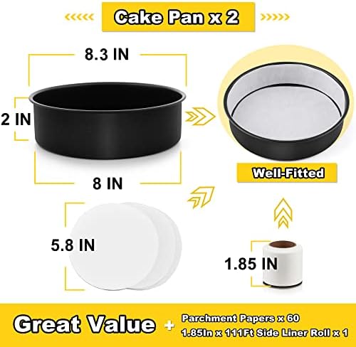 E-far 8 Inch Cake Pans Set of 2, Nonstick Small Cake Pans & Parchment Paper