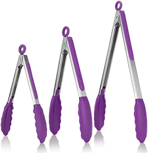 U-Taste Kitchen Tongs for Cooking, 600ºF Heat-Resistant Tps, 3Pcs/Purple