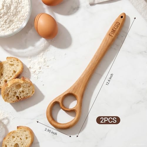 2 Pack Wooden Danish Dough Whisk, 12.6" Handcrafted Dutch Bread Whisk, Seamless & Easy to Clean Sourdough Whisk for Pizza, Batter & Professional Baking