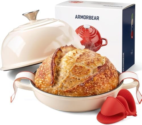 5QT Enameled Cast Iron Sourdough Bread Oven for Homemade, White