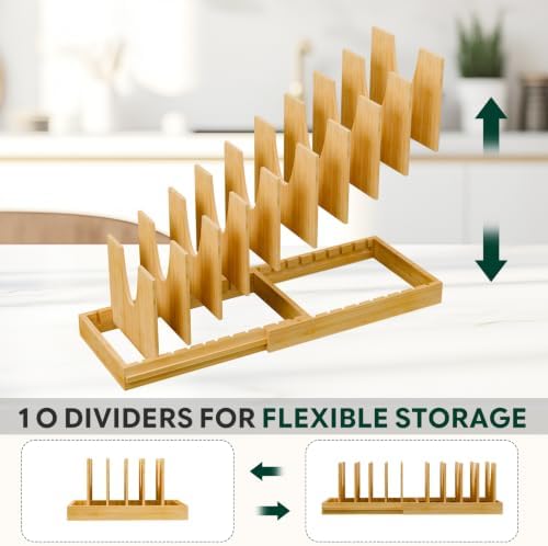 Simple Trending Bamboo Pot and Pan Organizer, Expandable Lid Holder Rack