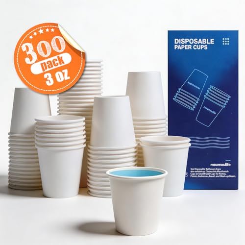 MOUMOULIFE Disposable Paper Coffee Cups 3 oz 300 Count, Bathroom Cups, White Mouthwash Cups, Leak-Proof Small Paper Cups For Mouthwash & Daily Use, Home & Travel