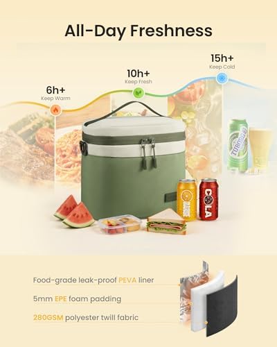 LOVEVOOK Insulated Lunch Box for Women Men, Reusable Lunch Bag for Work Picnic Beach College School, Leakproof Cooler Bag with Shoulder Strap & Ice Pack, Lunch Box/Bag for Mom Teacher Kids Girl Boy