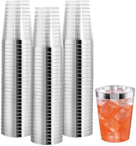 I00000 100PCS Silver Plastic Cups, 10 OZ Disposable Clear Plastic Cups