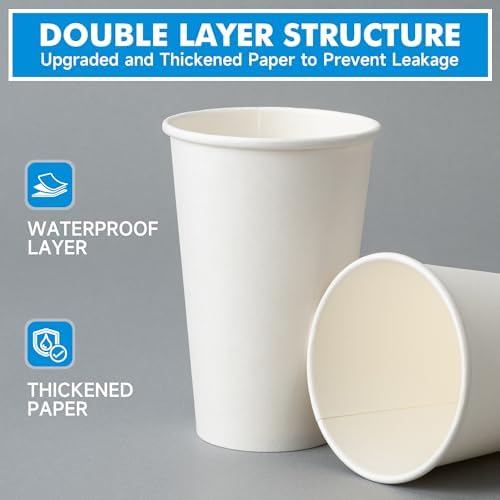 RACETOP 16 oz 50 Pack Disposable Paper Coffee Cups with Lids and Sleeves