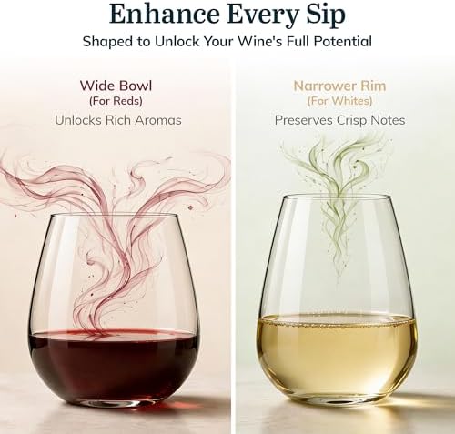 Libbey Stemless Wine Glasses Set of 12, Dishwasher Safe Set Of Wine Glasses, Perfect for Cocktails, Water, and Outdoor Glassware