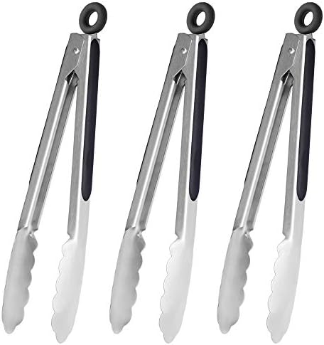 HINMAY Stainless Steel Kitchen Tongs 9-Inch Cooking Tongs, Set of 3