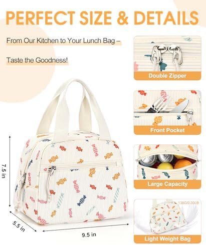 Lunch Bag for Women, Corduroy Small Insulated Lunch Box