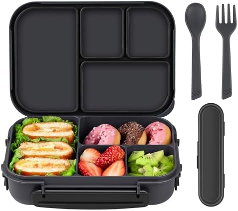 Amathley Lunch Box Kids,Bento Box Adult,Leakproof Lunch Containers for Adults/Kids/Toddler,1200ML-4 Compartments bento Lunch box with Utensil,Microwave & Dishwasher & Freezer Safe (Dark Gray)