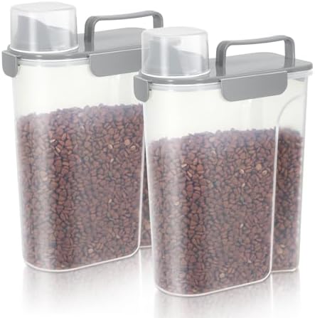 LEAWALK 5Lbs Airtight Cat Dog Food Storage Container With Upgraded Large Nozzle, BPA-Free Pet Food Storage Containers For Rice, Grain, Pet Food, Flour Dog Treat Storage-2Pack Grey