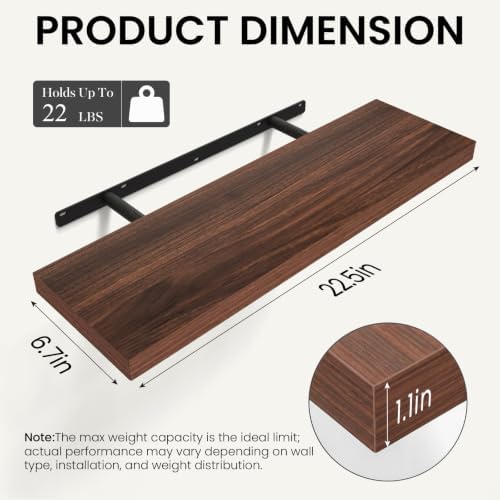 BAYKA Walnut-Like Floating Shelves 22.5in, 3Pack, Wall Mounted Wall Decor