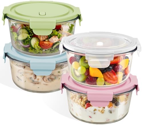 25oz Glass Meal Prep Containers for Food Storage with Airtight Lids, 4 PACK