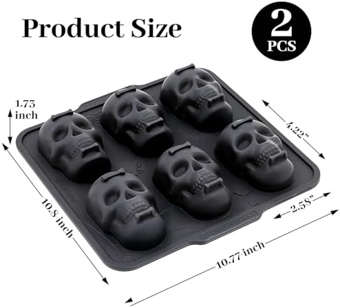 FUNBAKY Skull Baking Pan, Muffin Pan with Metal Reinforced Frame, Silicone Skull Cake Mold - Halloween Nonstick Large Molds for Baking with Handle (2 pack)
