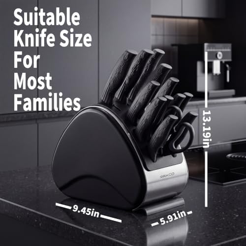 RAXCO 15-Piece Kitchen Knife Set with Sharpener, Black