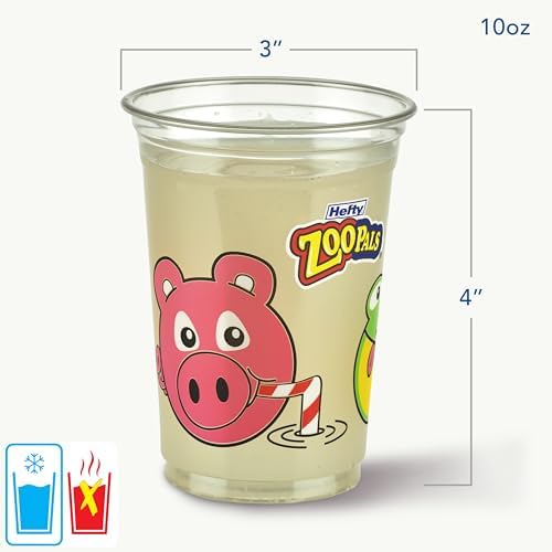 Hefty Zoo Pals Kids Cups, Animal Printed Kids Plastic Cups for Birthday Parties or Everyday Use, Great for Small Hands to Hold, 25 Count, 10 Fl. Oz. (Pack of 2)