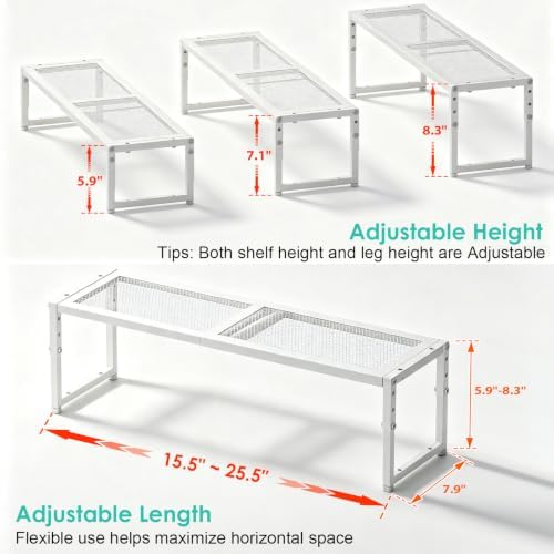 2 Pack Expandable Cabinet Shelf Organizer, Adjustable Kitchen Countertop Metal Storage Shelves Organizers, Stackable Kitchen Counter Pantry Cupboard Storage Rack, 30LBS Load Capacity,15.5"-25.5" Long